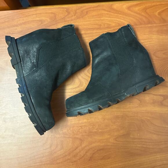 Sorel WOMEN'S JOAN OF ARCTIC™ WEDGE III CHELSEA BOOTIE Black Leather Size 8 - Picture 6 of 13